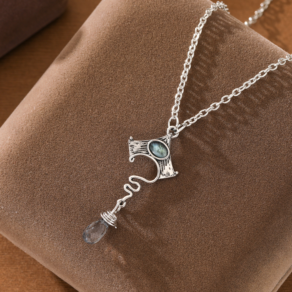 Women's Vintage Distressed Rune Spiral Curve Long Pendant Necklace